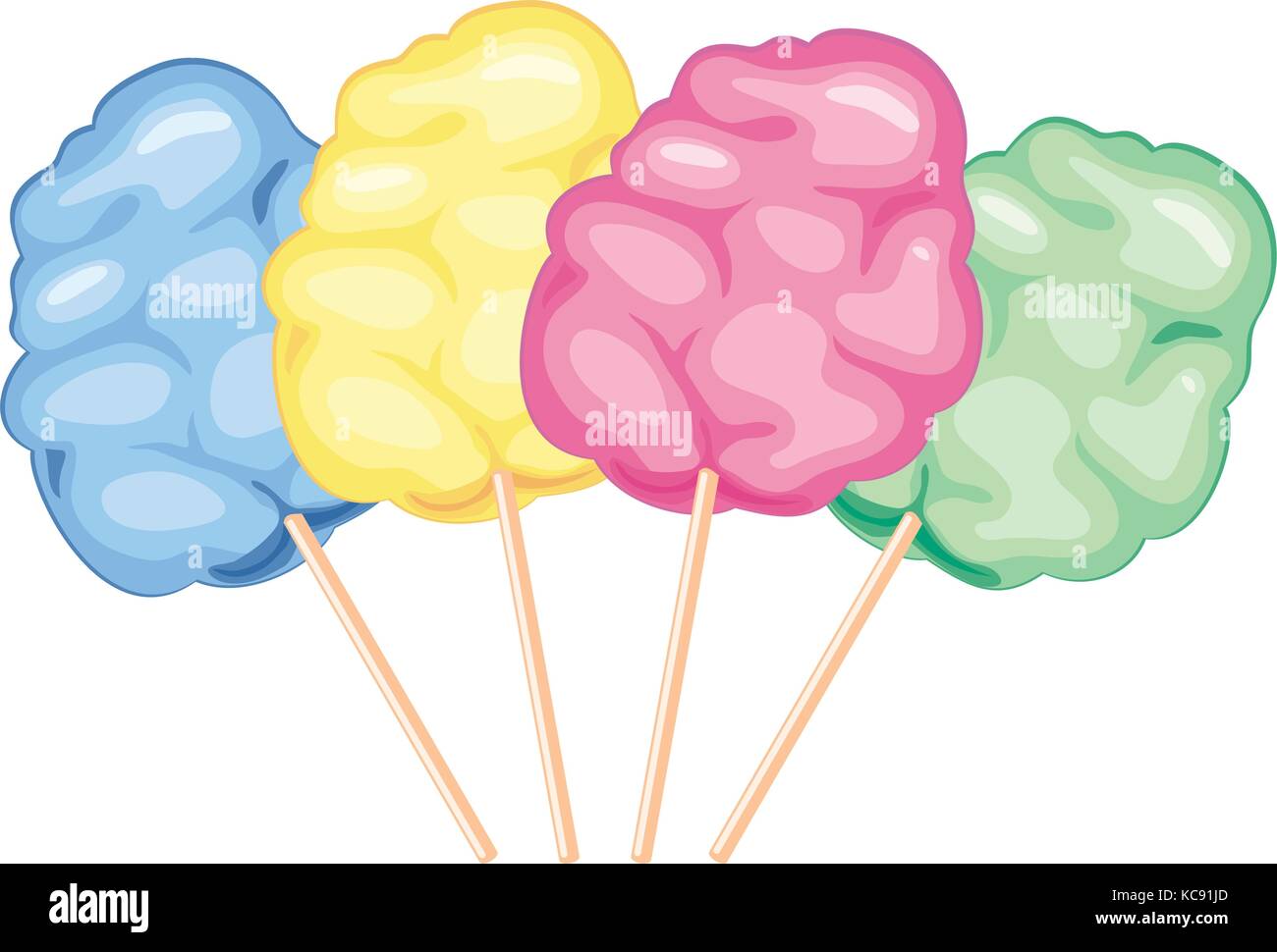 vector colorful candy cotton set isolated on white background. collection of sweet fluffy sugar clouds. Stock Vector