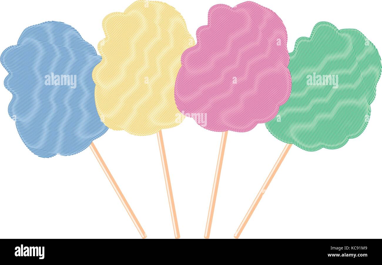 vector colorful candy cotton set isolated on white background. collection of sweet fluffy sugar clouds, flat design style. Stock Vector