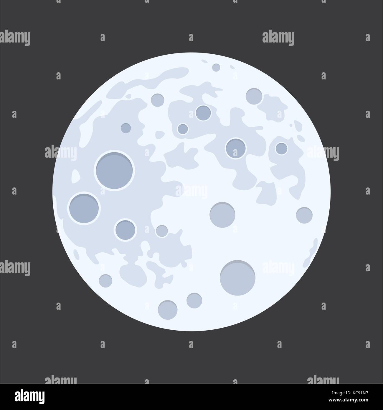 vector illustration of full moon isolated on black background. flat design style of abstract moon surface Stock Vector