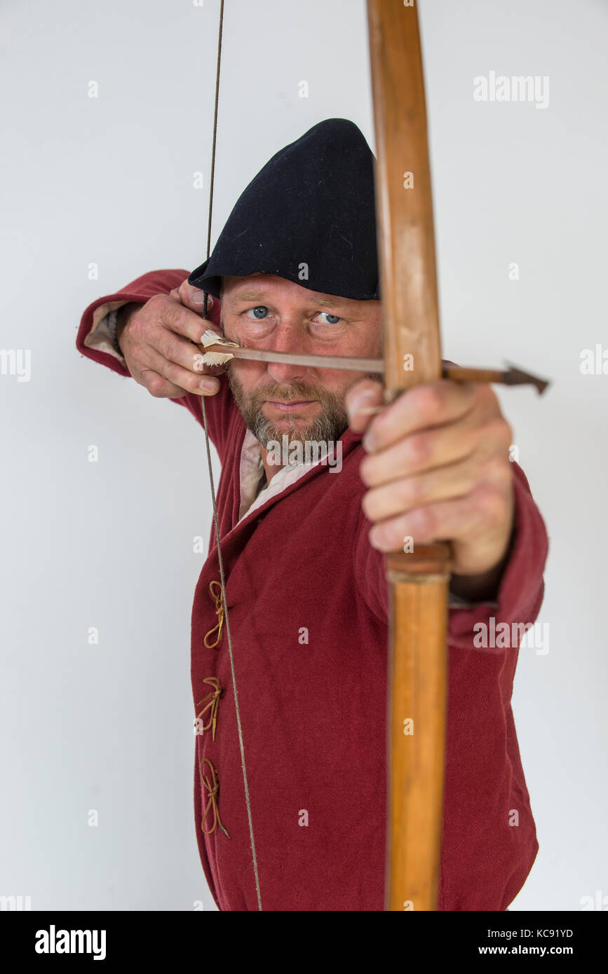 A reenactor dressed as a Battle of Agincourt archer. Stock Photo