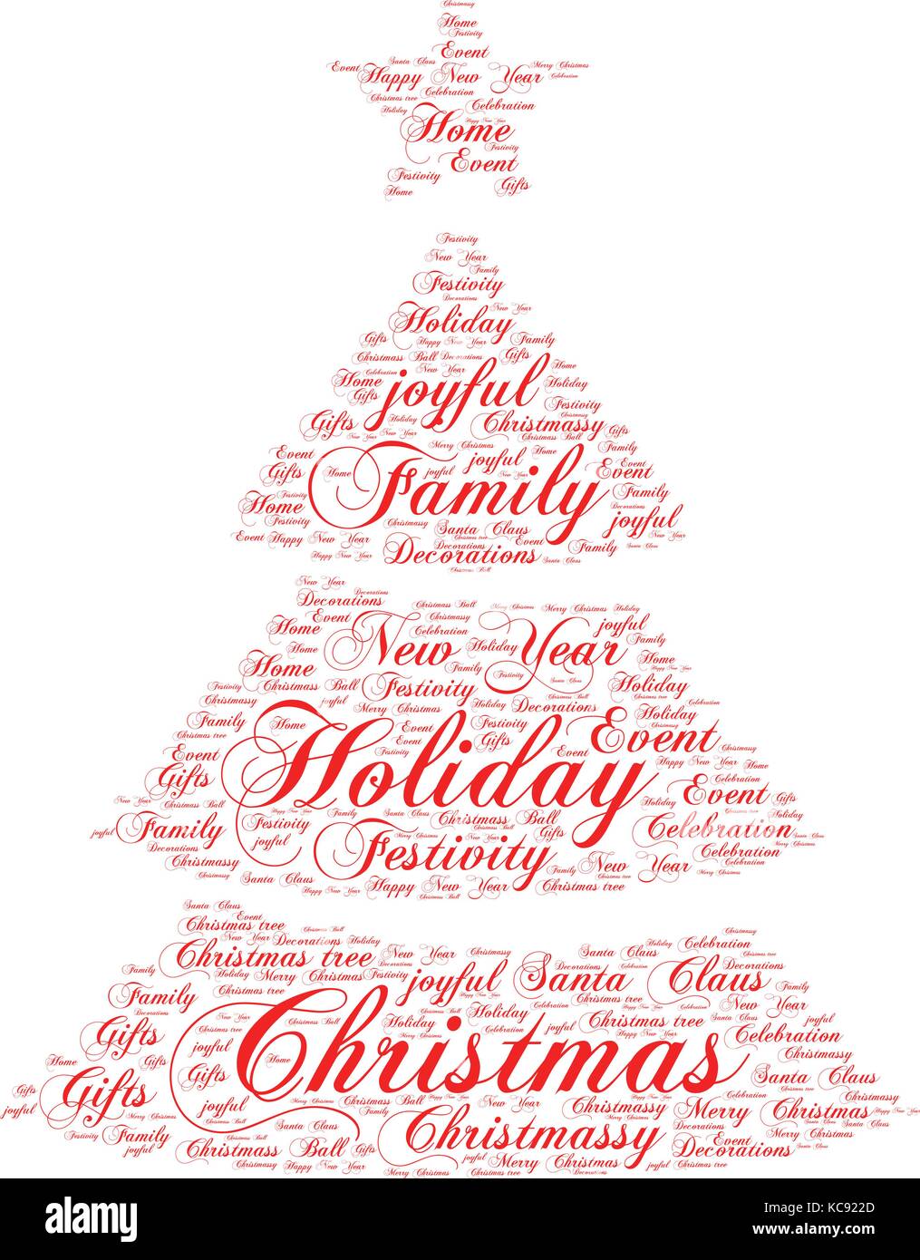 Words cloud, Christmas concept made with Christmas Tree shape and tags on white background. Stock Vector