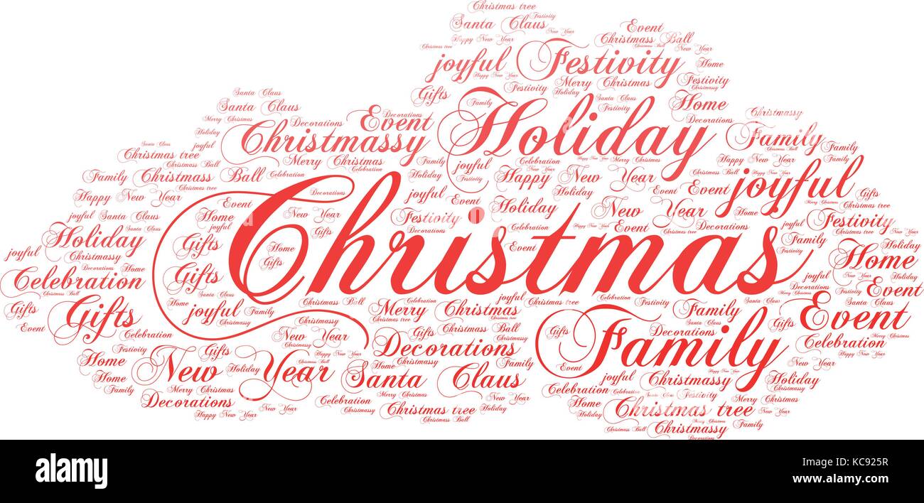 Words cloud, Christmas concept made with cloud shape and tags on white background. Stock Vector