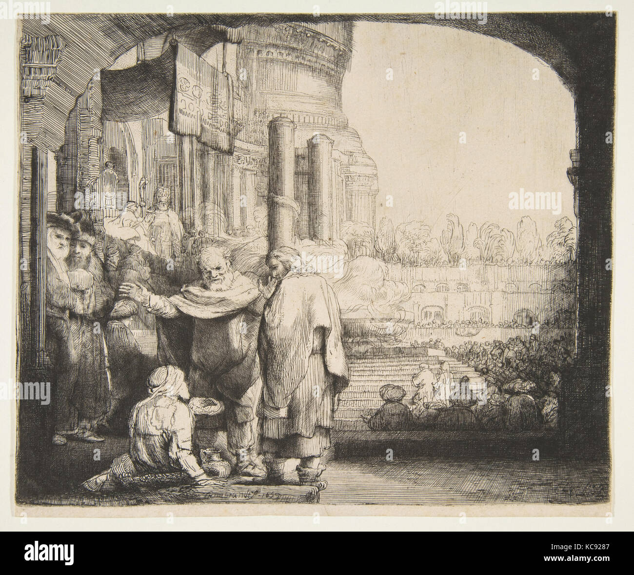 Peter and John Healing the Cripple at the Gate of the Temple, Rembrandt, 1659 Stock Photo