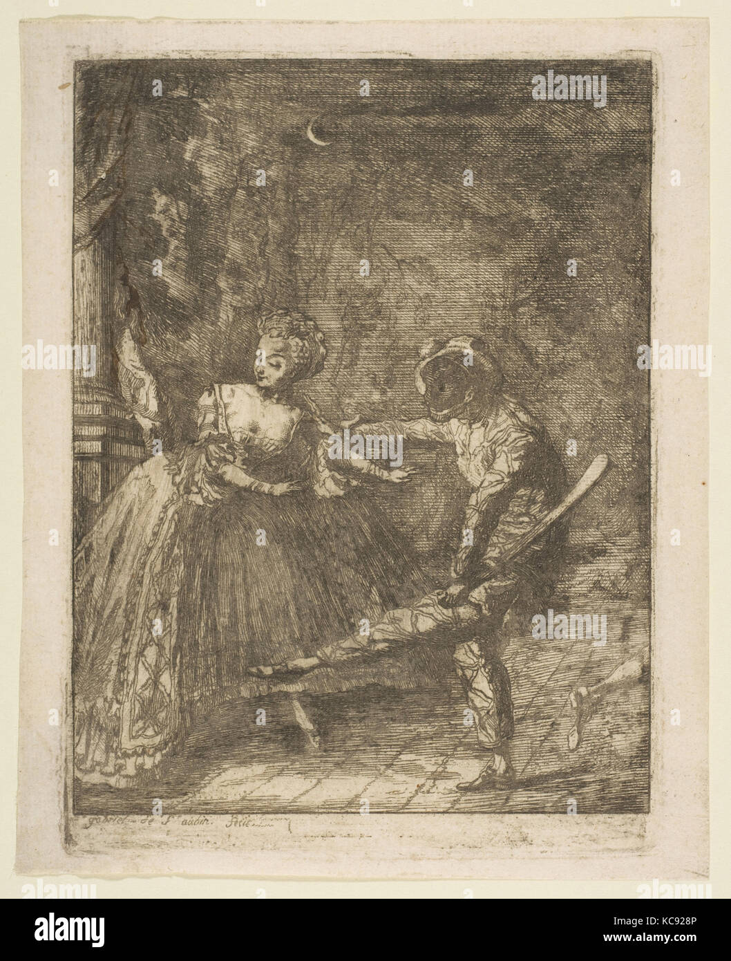 Le Theatre Italien, Etching, before first state, sheet: 6 7/16 x 5 3/16 in. (16.3 x 13.2 cm), Prints, Gabriel de Saint-Aubin Stock Photo