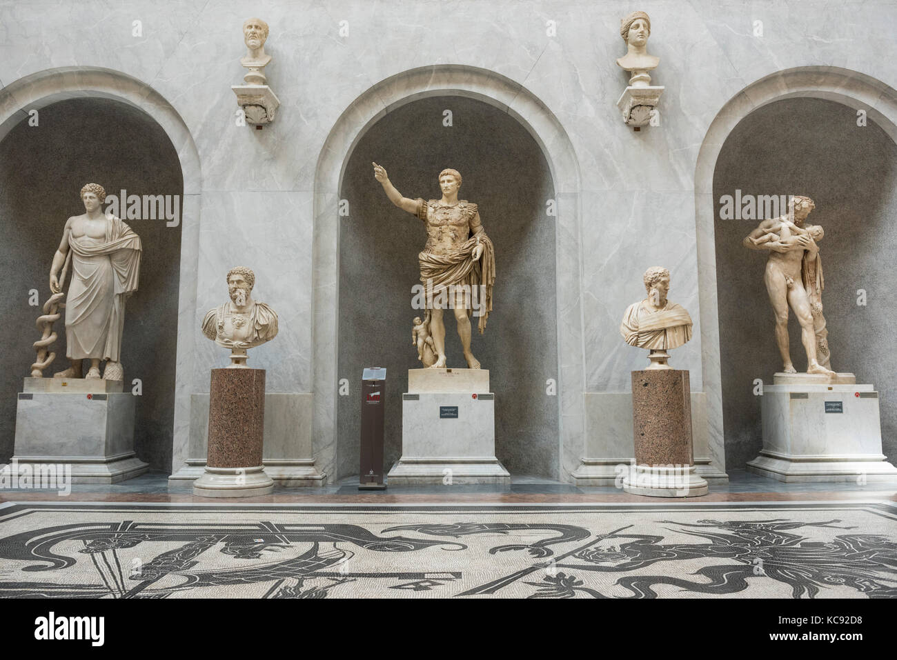 Rome. Italy. Braccio Nuovo Sculpture Gallery, Augustus of Prima Porta (centre), Chiaramonti Museum, Vatican Museums. Musei Vaticani. Stock Photo