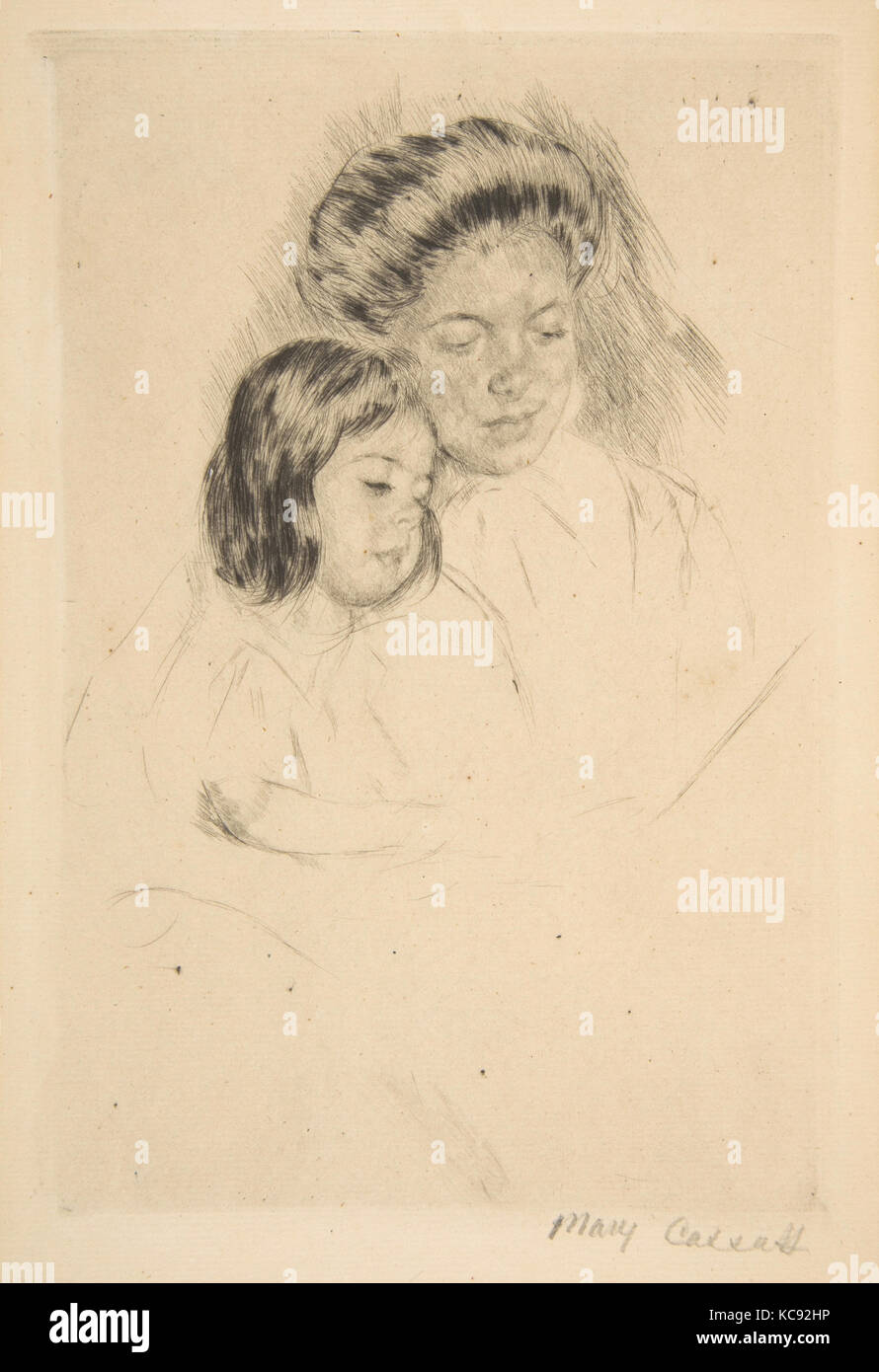 The Picture Book, 1923, Drypoint; second state of two, restrike, plate: 8 11/16 x 5 7/8 in. (22 x 15 cm), Prints, Mary Cassatt Stock Photo