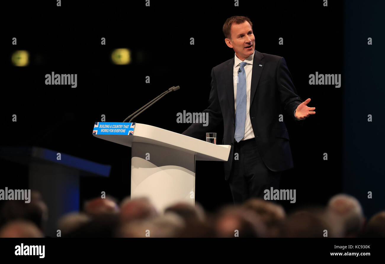 Secretary of State for Health Jeremy Hunt speaks at the Conservative ...