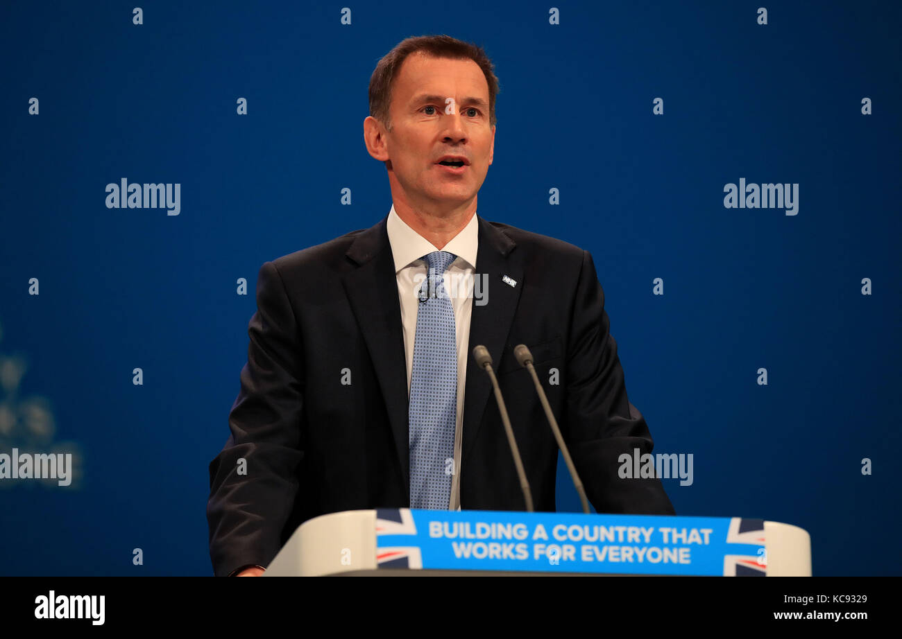 Secretary of State for Health Jeremy Hunt speaks at the Conservative ...
