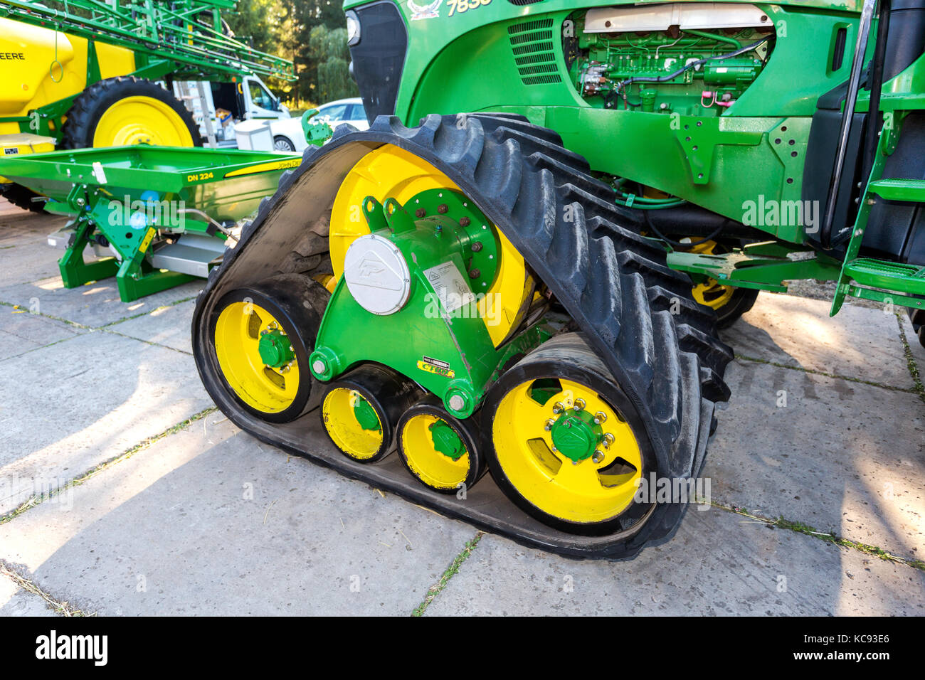 Samara, Russia September 23, 2017 Rubber track of John Deere 7830