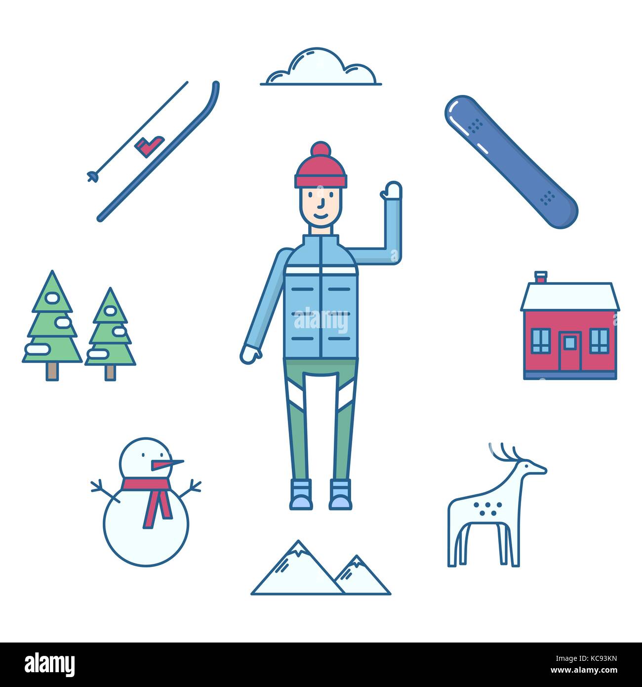 Vector illustration of the winter mountain kinds of sport activity on