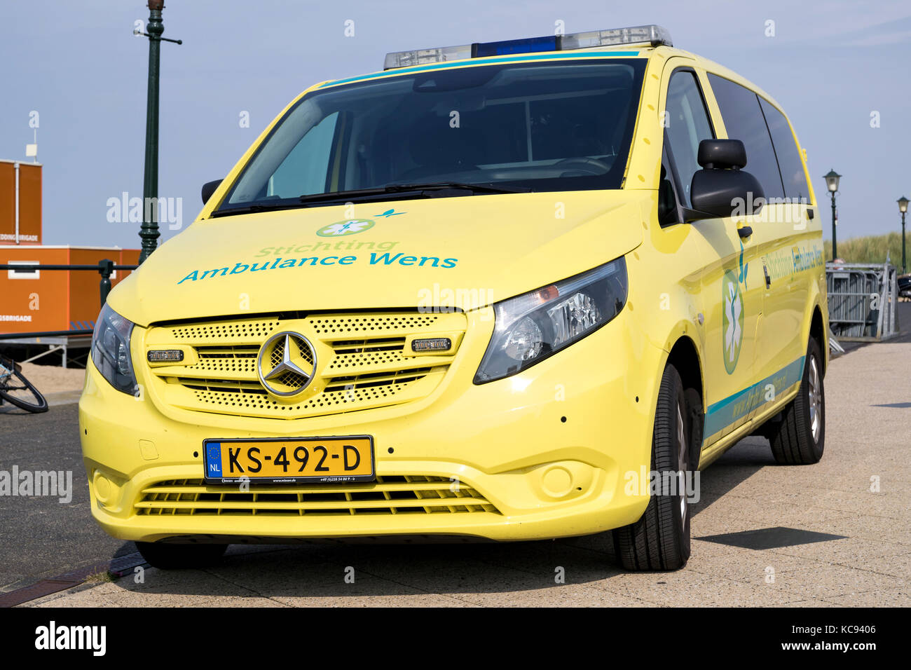 ambulance van of Stichting Ambulance Wens (Last Wish Foundation) at the boulevard in Scheveningen, Netherlands Stock Photo