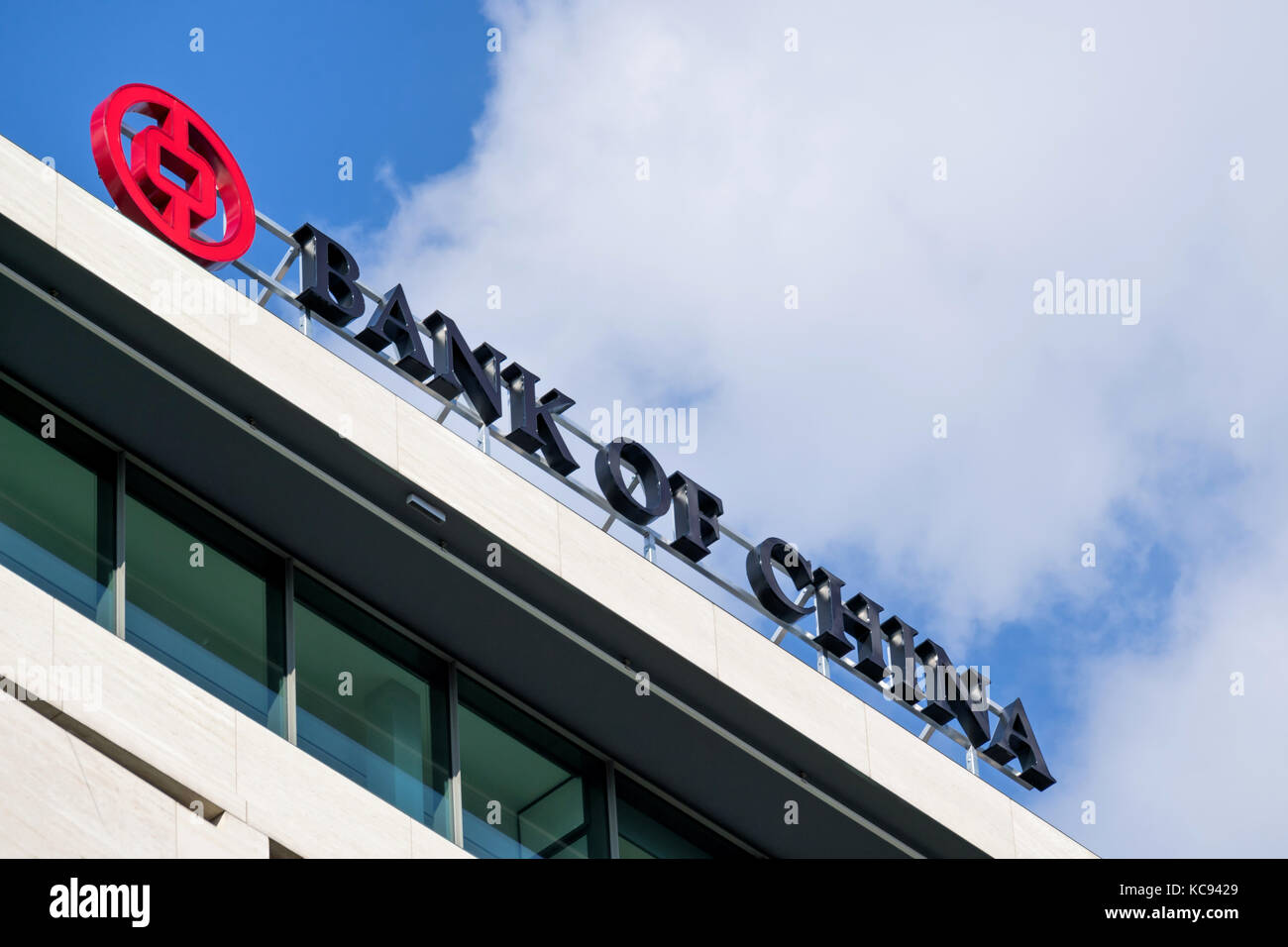 Bank of China sign at Rotterdam branch. The Bank of China is one of the 5 biggest state-owned commercial banks in China. Stock Photo