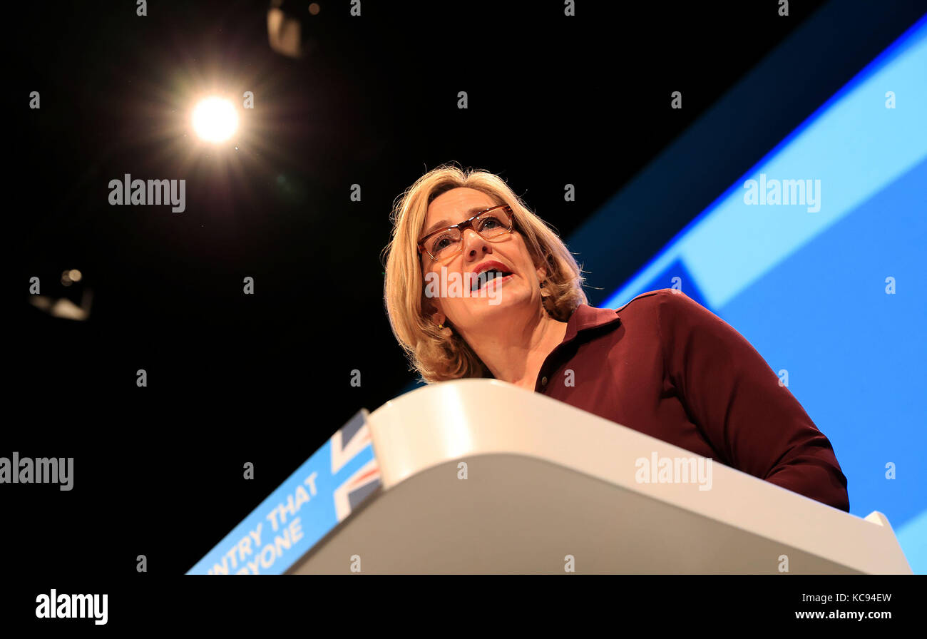 Home Secretary Amber Rudd speaks at the Conservative party conference ...