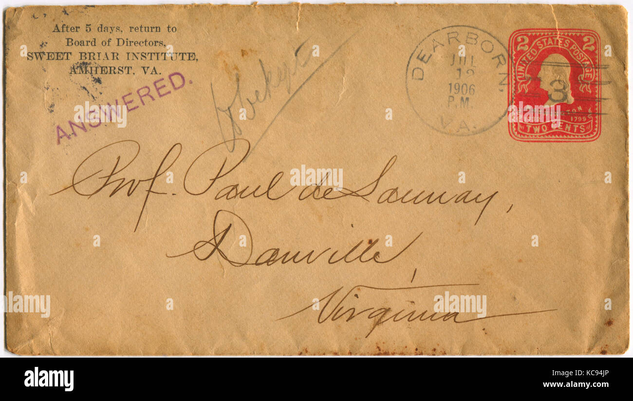USA CIRCA 1906 Mailing envelope with postage stamps dedicated to G