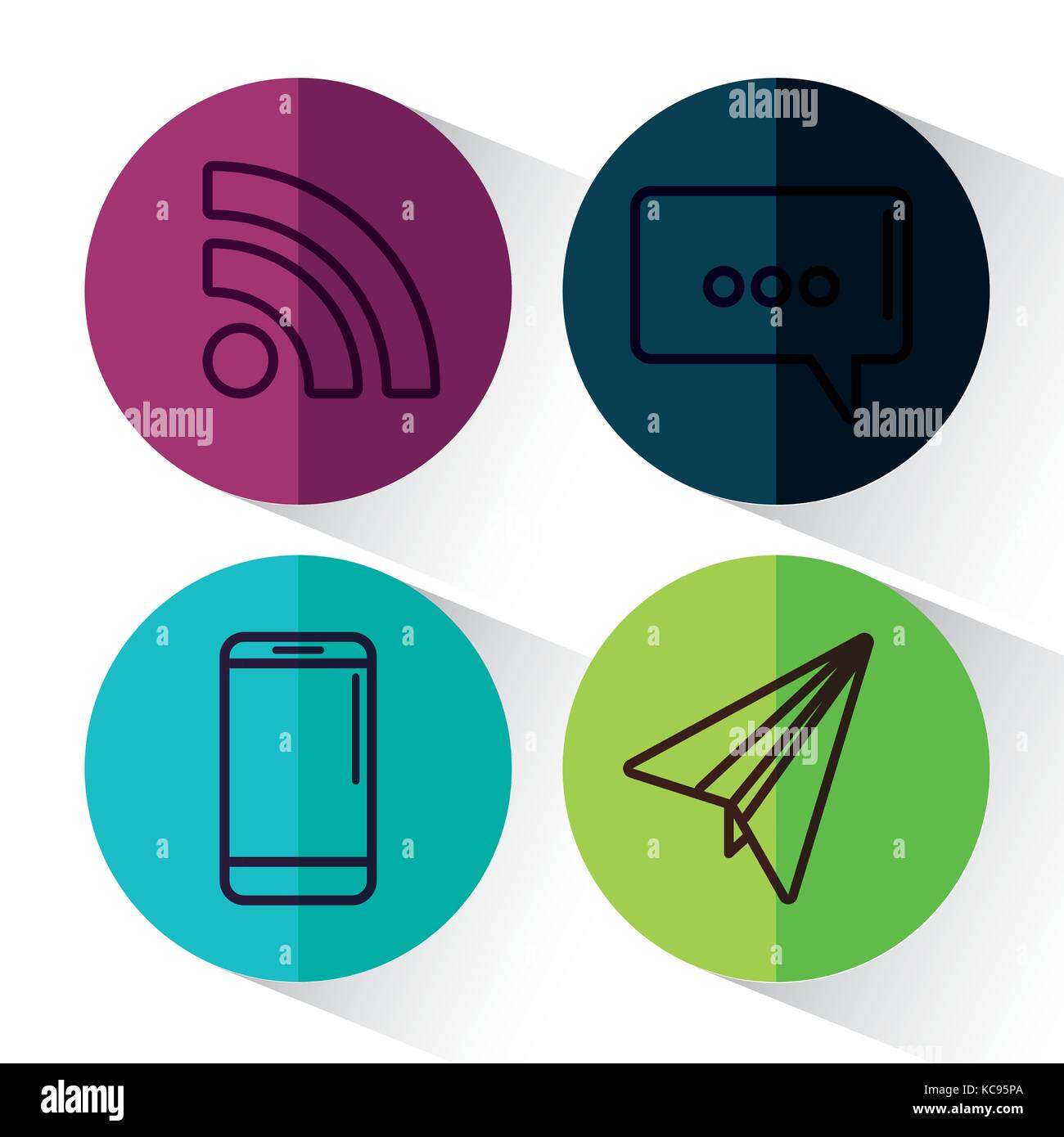 social network related icons over colorful circles and white background ...
