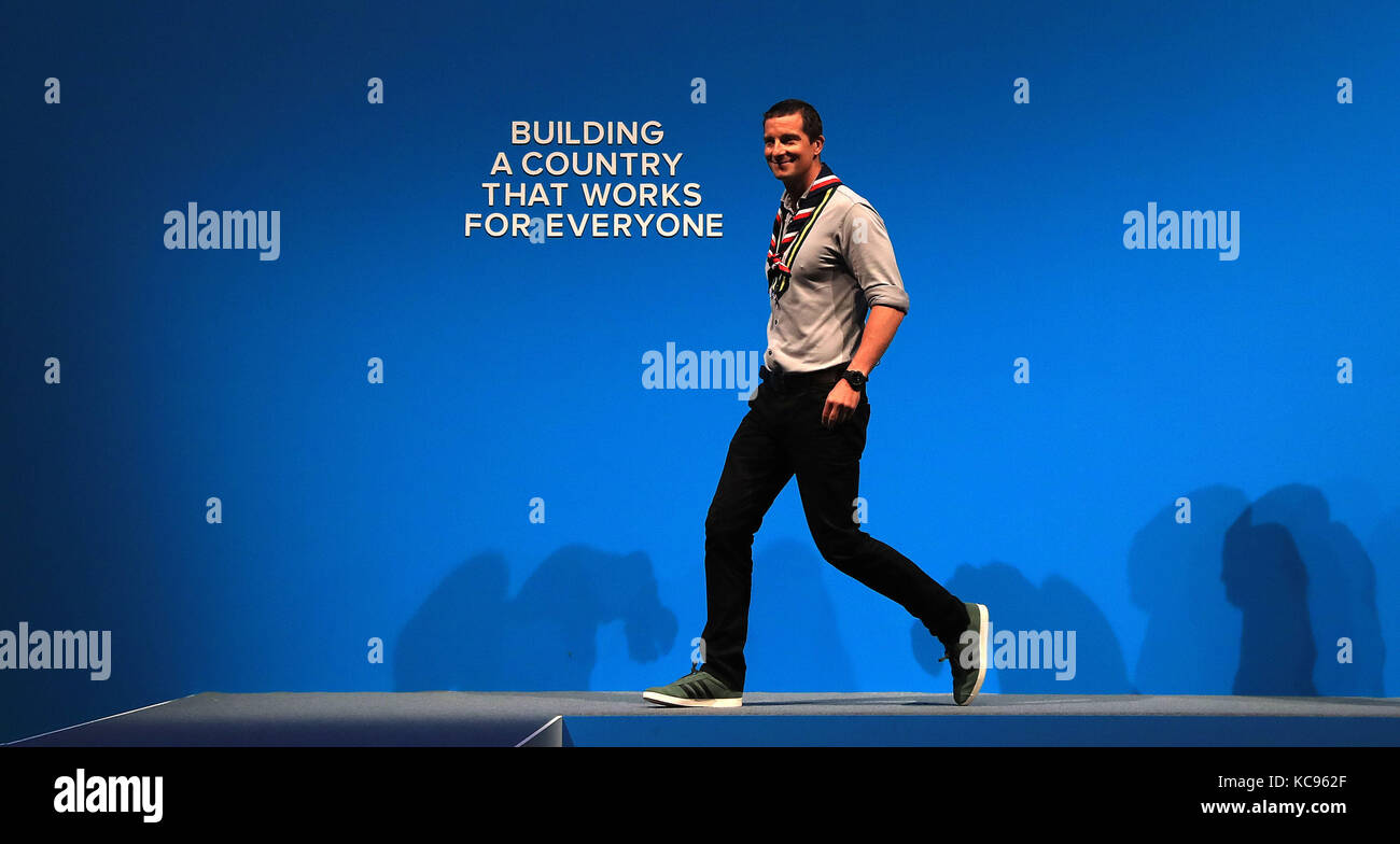 Bear Grylls at the Conservative party conference at the Manchester