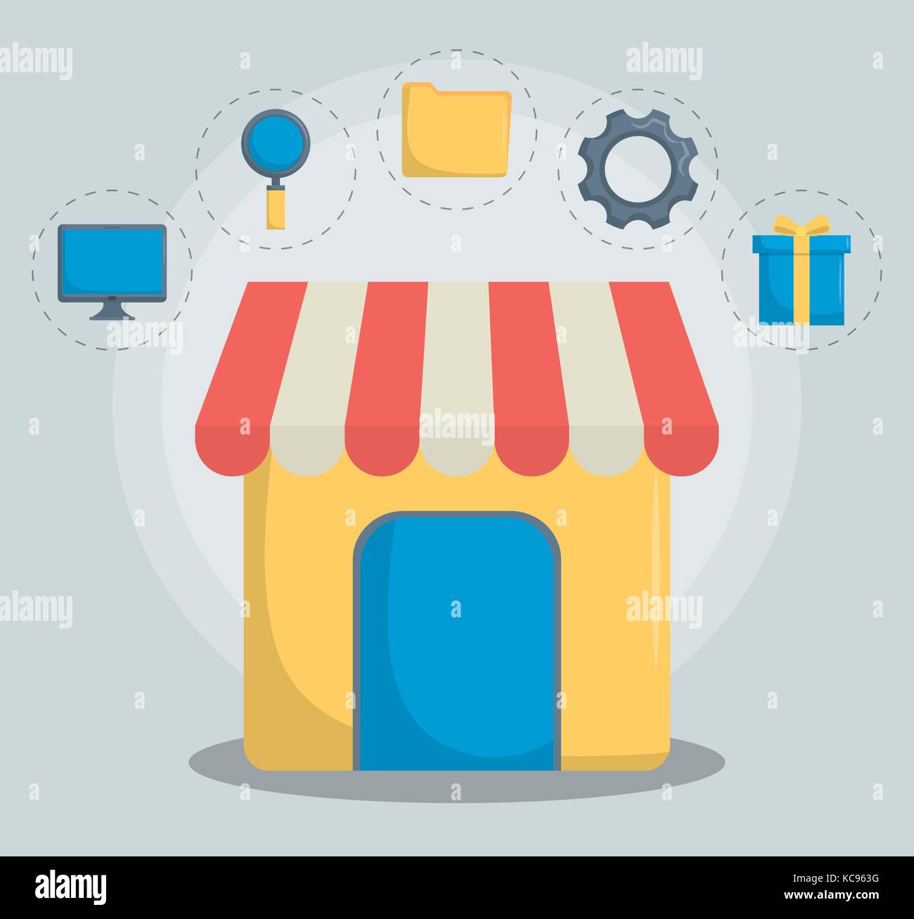 Store and icon set of digital and online marketing theme Vector ...