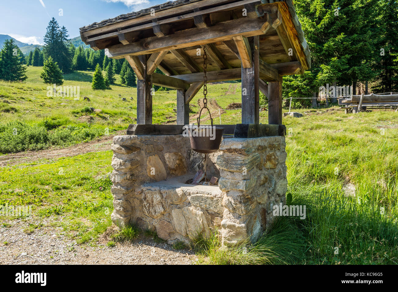 pot of polenta. Mountain symbol and South Tyrolean tradition. South Tyrol, Trentino Alto Adige, Bolzano, northern Italy Stock Photo