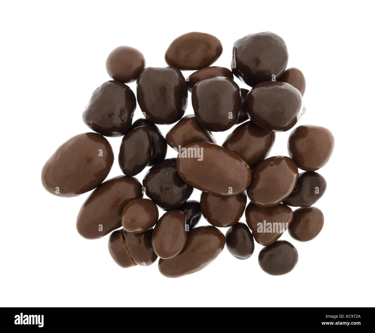 Top view of a portion of bridge mix chocolate candy isolated on a white background. Stock Photo