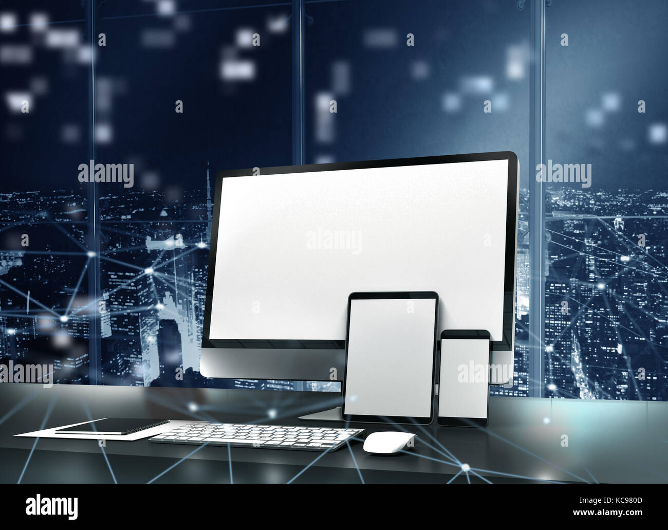 Computer, tablet and smartpone connected to Concept of