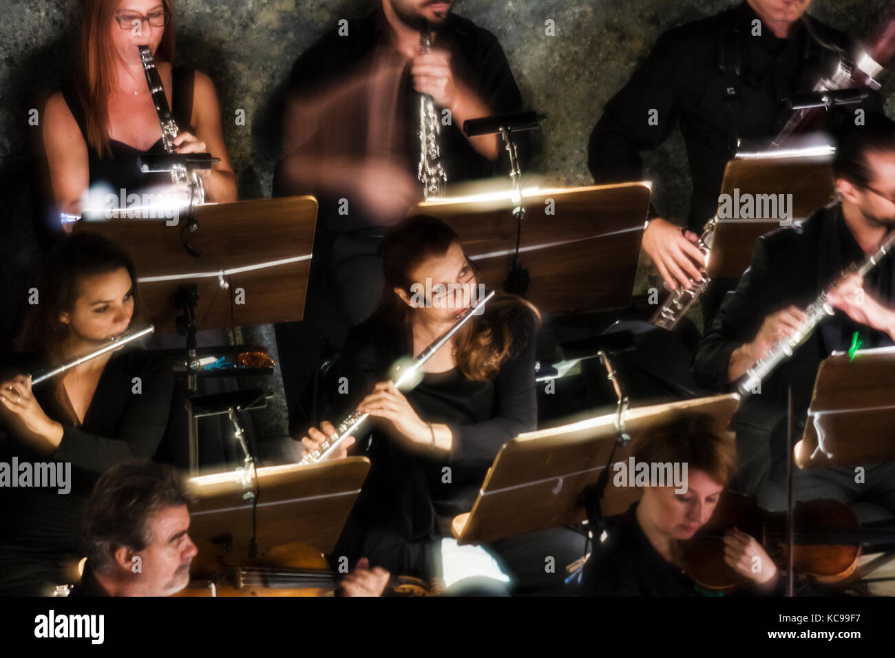 Musicians of a band are playing Stock Photo