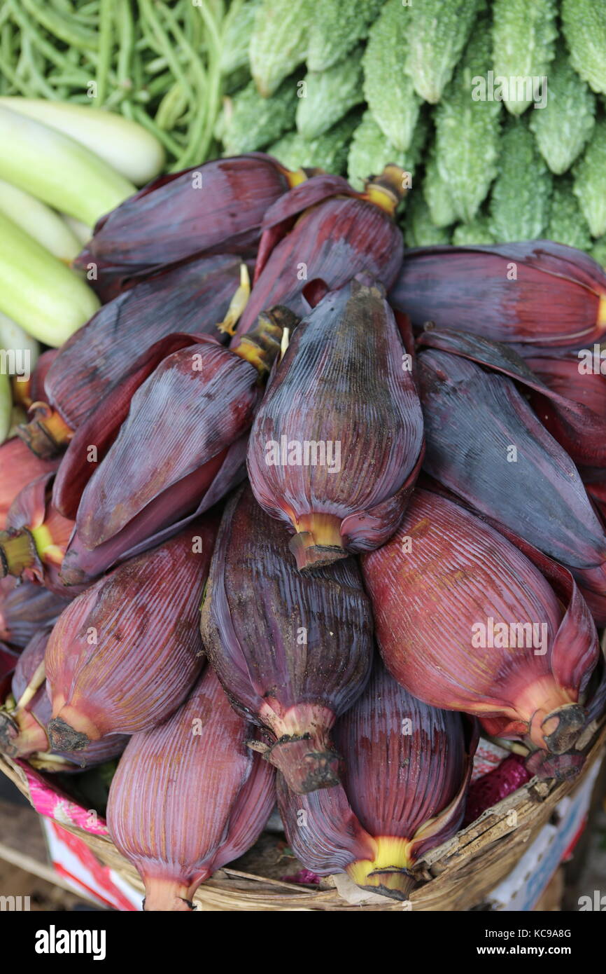 Banana Flowers on market to eat Stock Photo Alamy