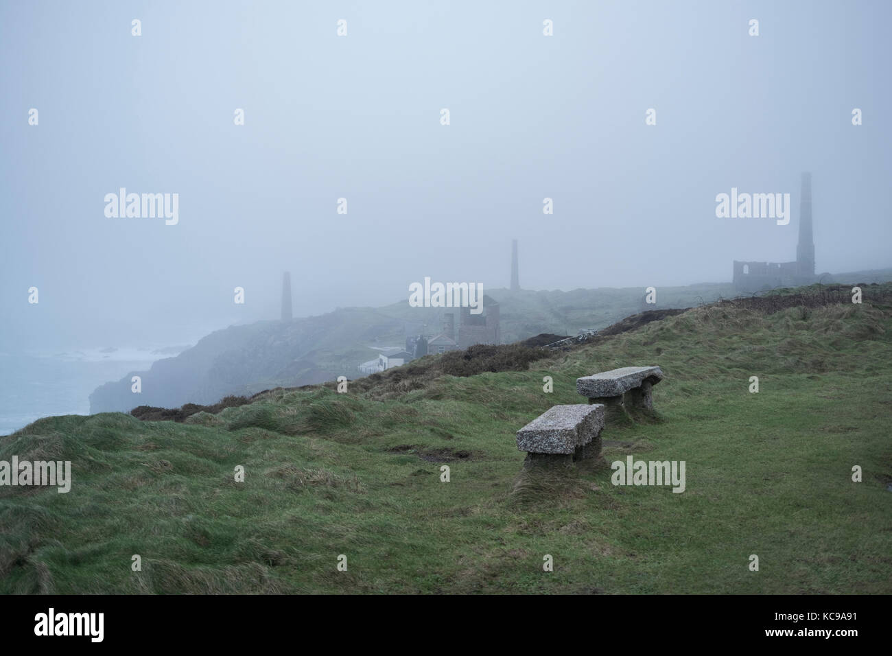 Sea Mist setting across the Cornish cliffs, Levant Stock Photo Alamy