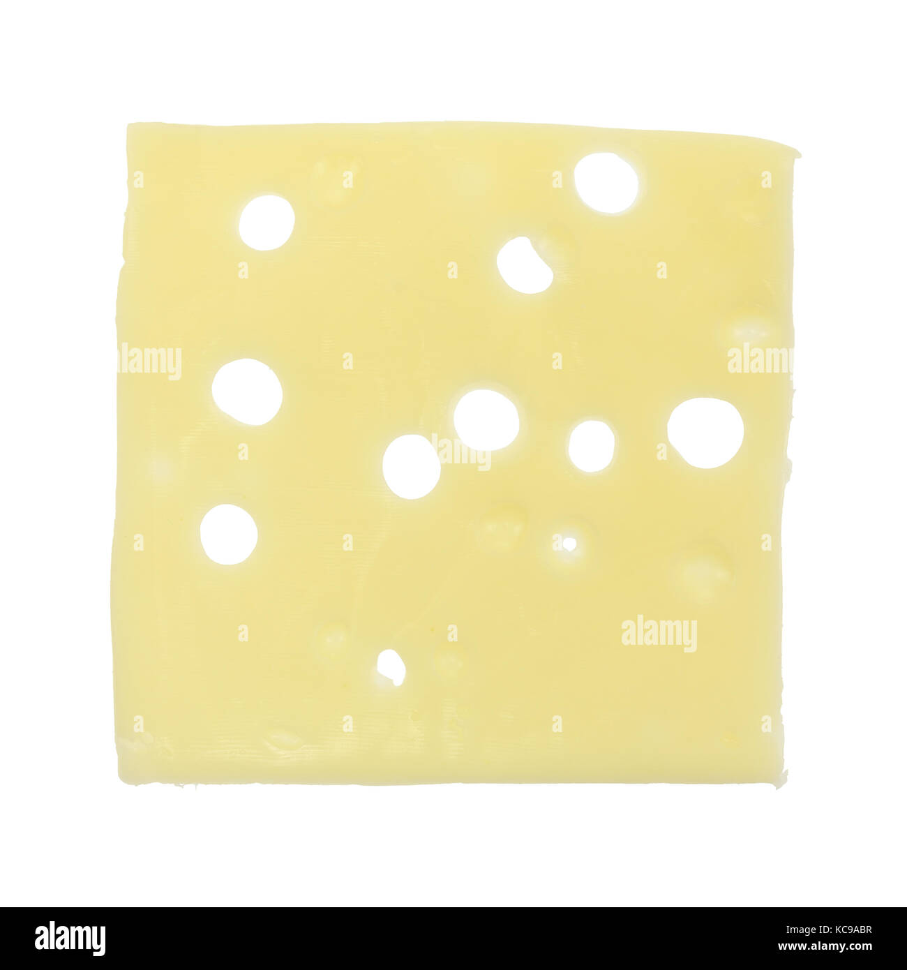 A single slice of low sodium Swiss cheese isolated on a white