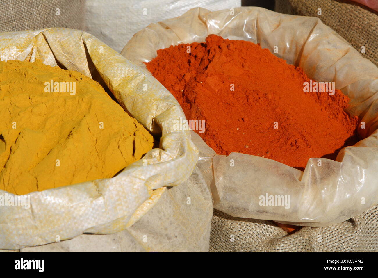 Paprika und Currypulver in Marokko - Peppers and curry powder Stock Photo