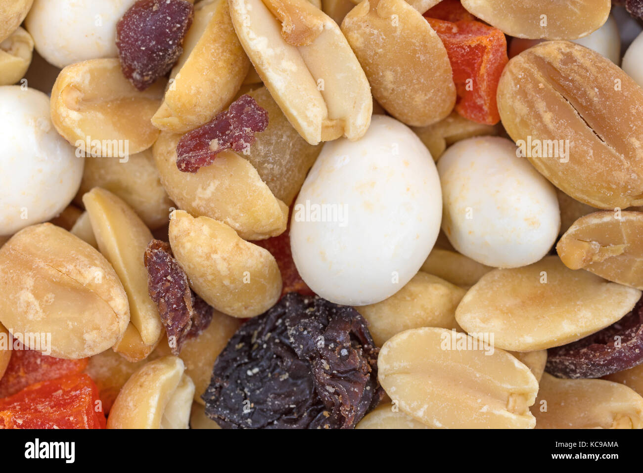A very close view of yogurt covered raisin trail mix Stock Photo Alamy