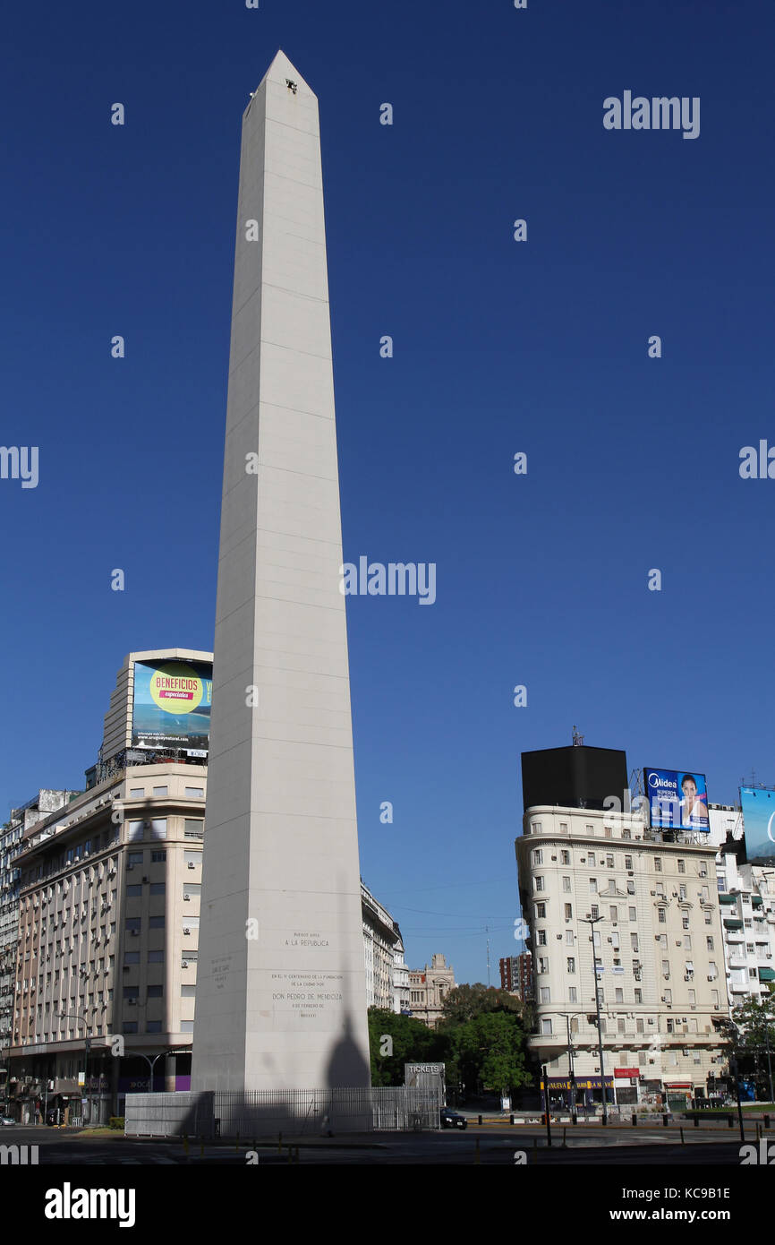 BUENOS AIRES, ARGENTINA, January 5, 2014 : Obelisk in the city center. Buenos Aires is the second-largest metropolitan area in South America Stock Photo