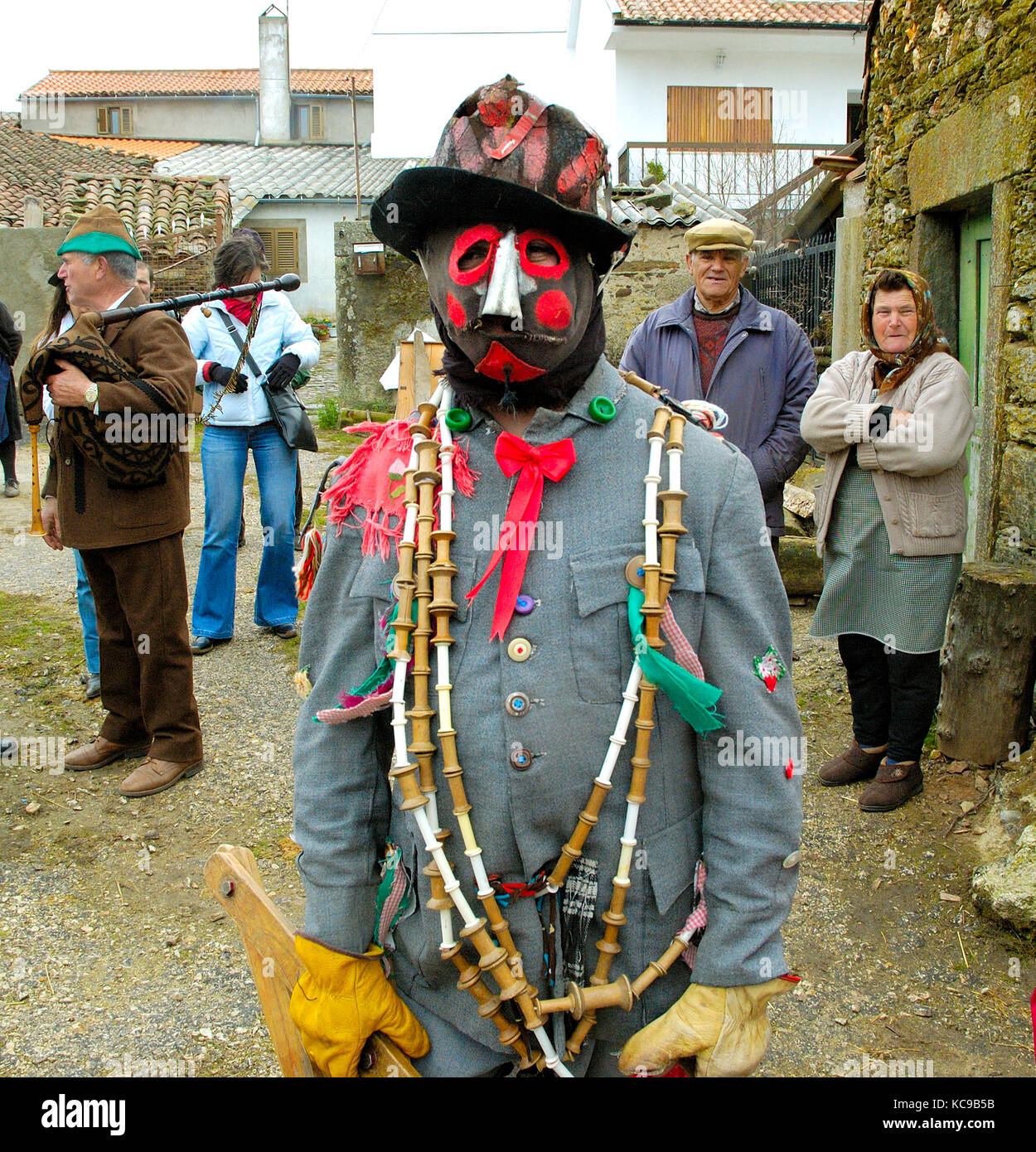The mysterious popular character 'carocho'. Traditional winter festivities in Constantim. Trás-os-Montes, Portugal Stock Photo
