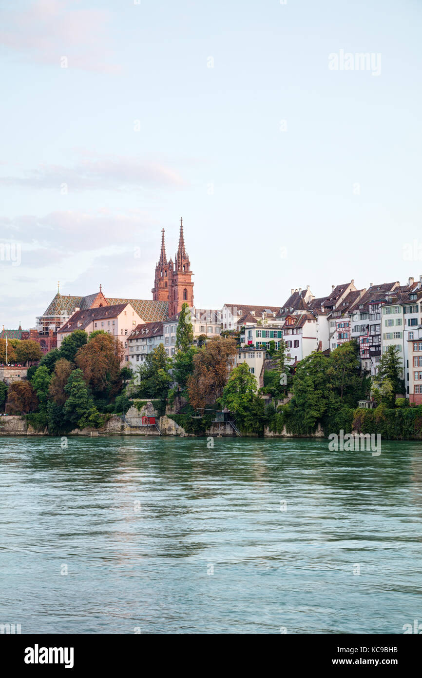 Basel cityscape in Switzerland at night time Stock Photo