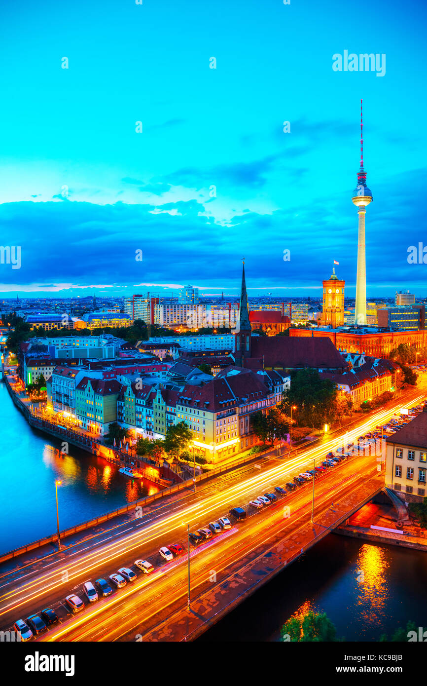 Aerial overview of Berlin, Germany at the sunset Stock Photo