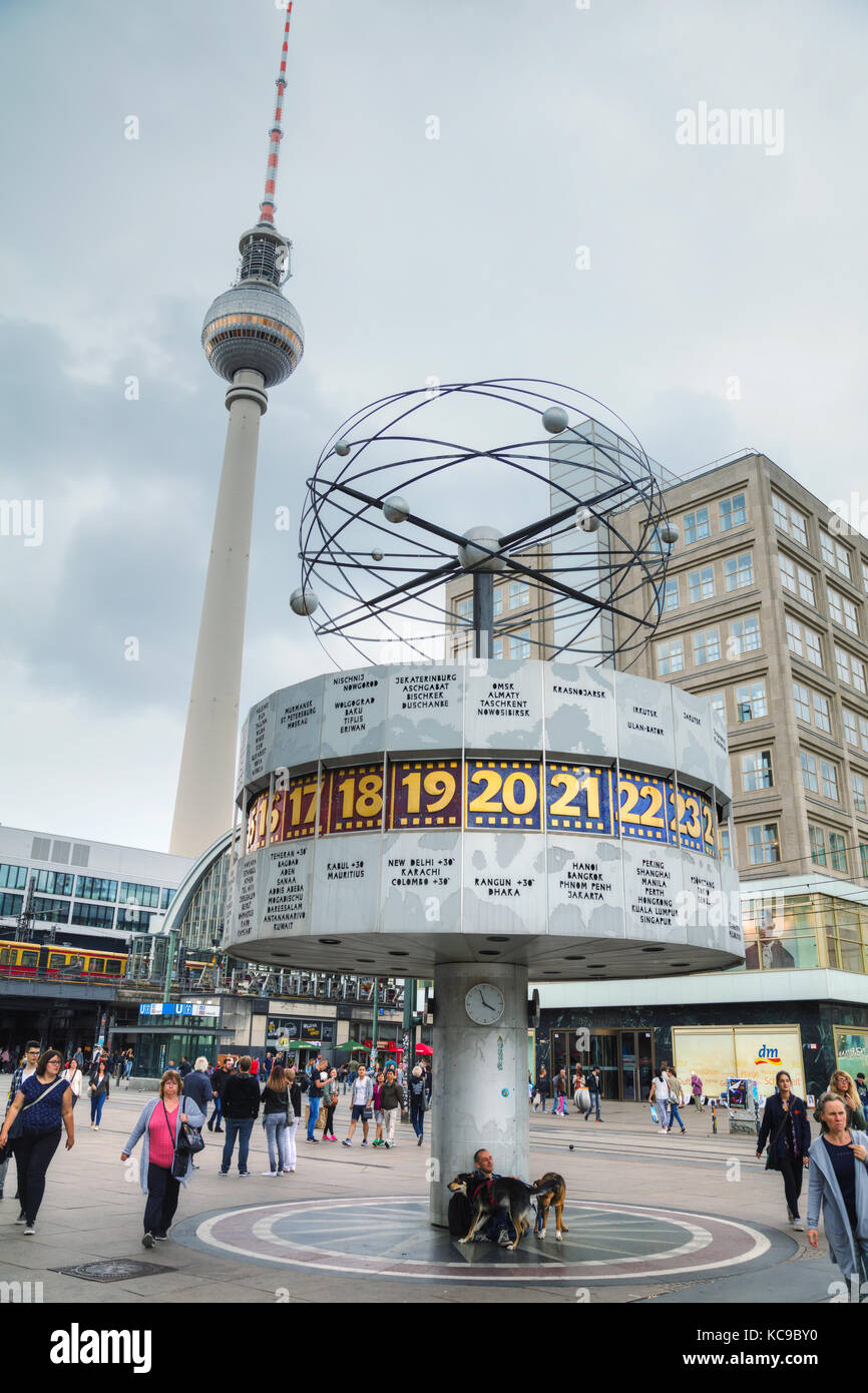 BERLIN - AUGUST 21, 2017: Alexanderplatz on a sunny day on August 21, 2017 in Berlin, Germany. It's a large public square and transport hub in the cen Stock Photo
