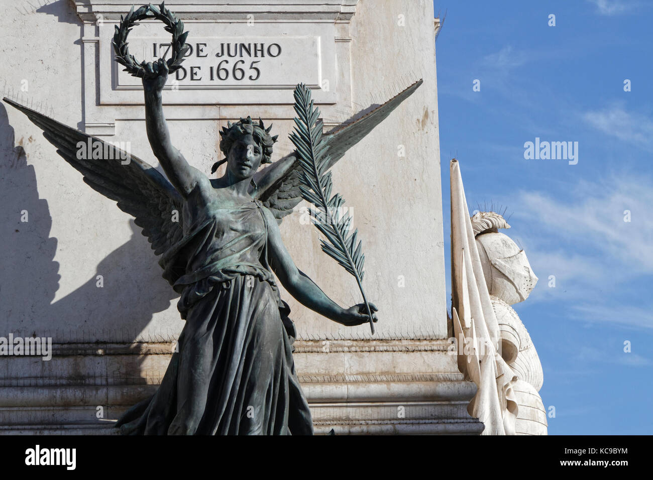 LISBON, Portugal, April 5, 2017 : Restauradores square. The place is dedicated to the restoration of the independence of Portugal in 1640. Stock Photo