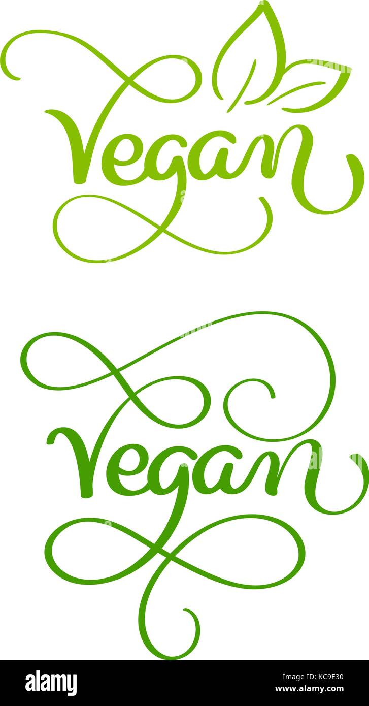 Set of Vegan word on white background. Hand drawn Calligraphy lettering