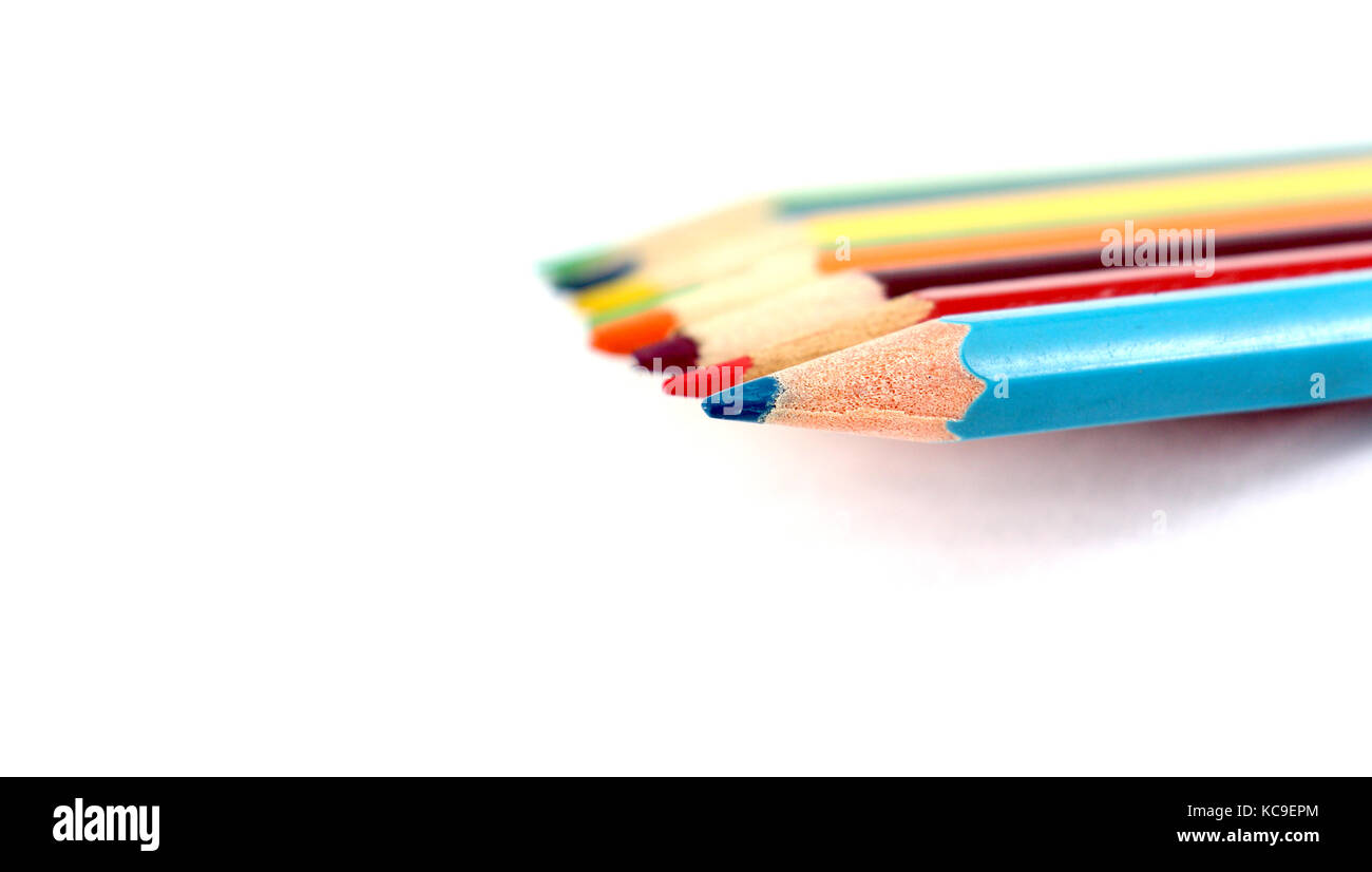 Color pencils on white background, shallow dof image, Stock Photo