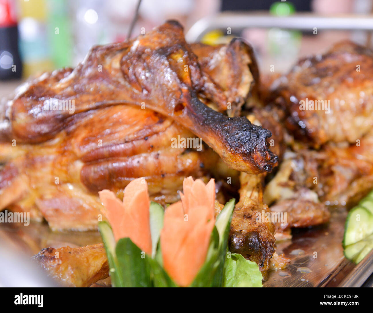 Whole Roasted Lamb Chops on a table ready to serve,image Stock Photo