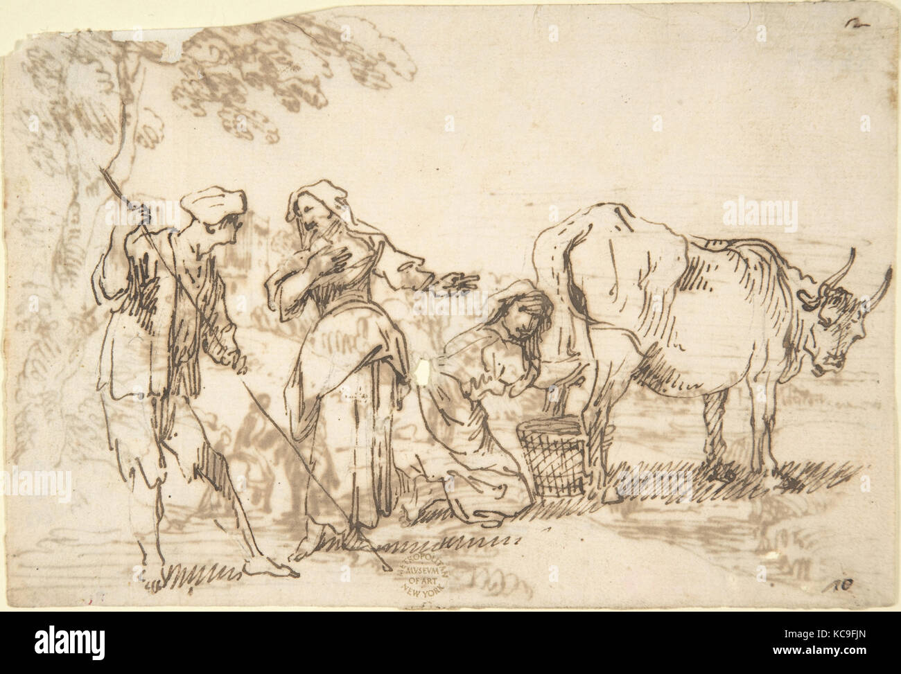 Rustic Scene (recto); Landscape (verso), Anonymous, Italian, 17th century Stock Photo