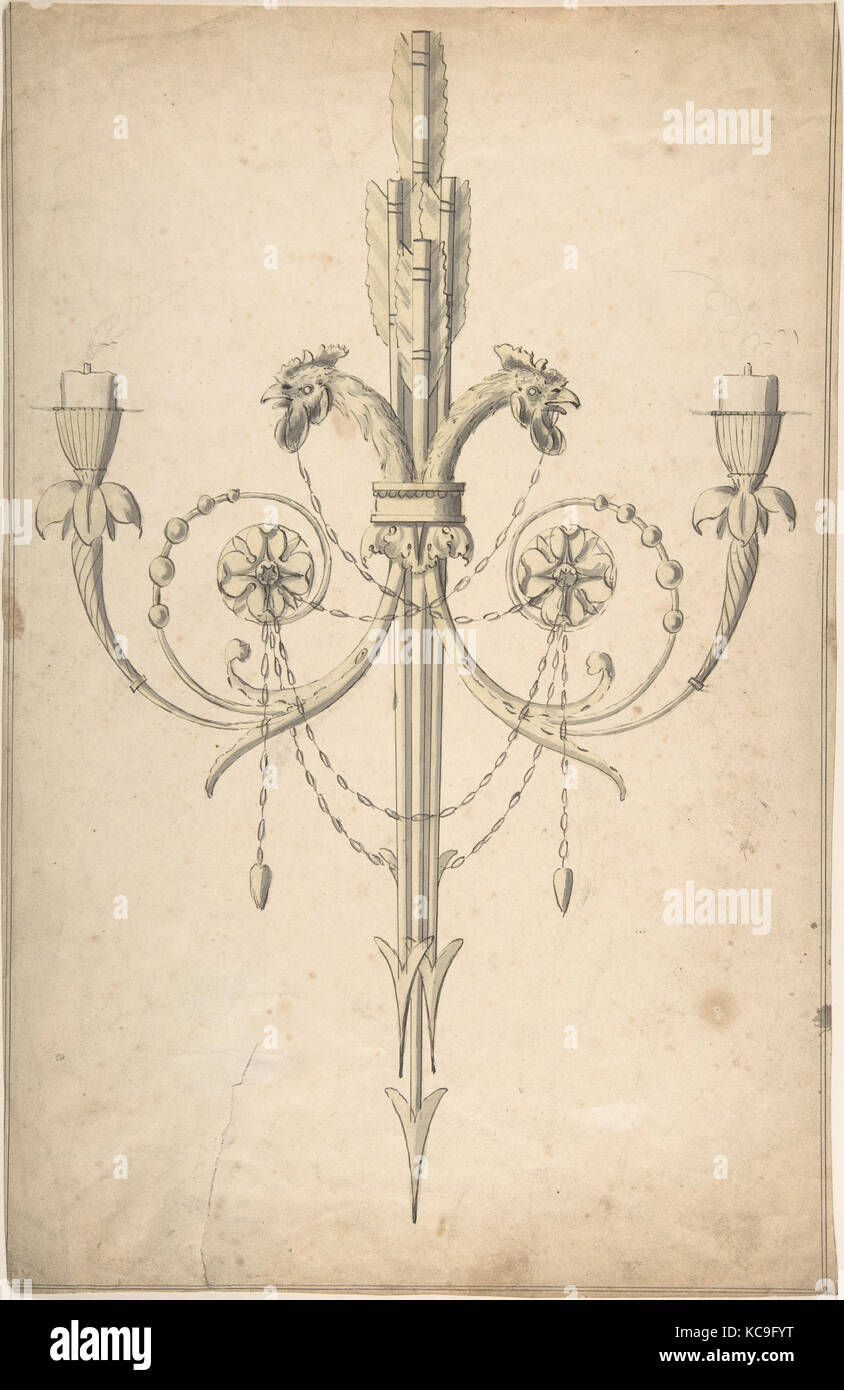 Design for a Girandole Composed of Three Clasping Arrows and Candle-branches Terminating in Cockerel Heads Stock Photo