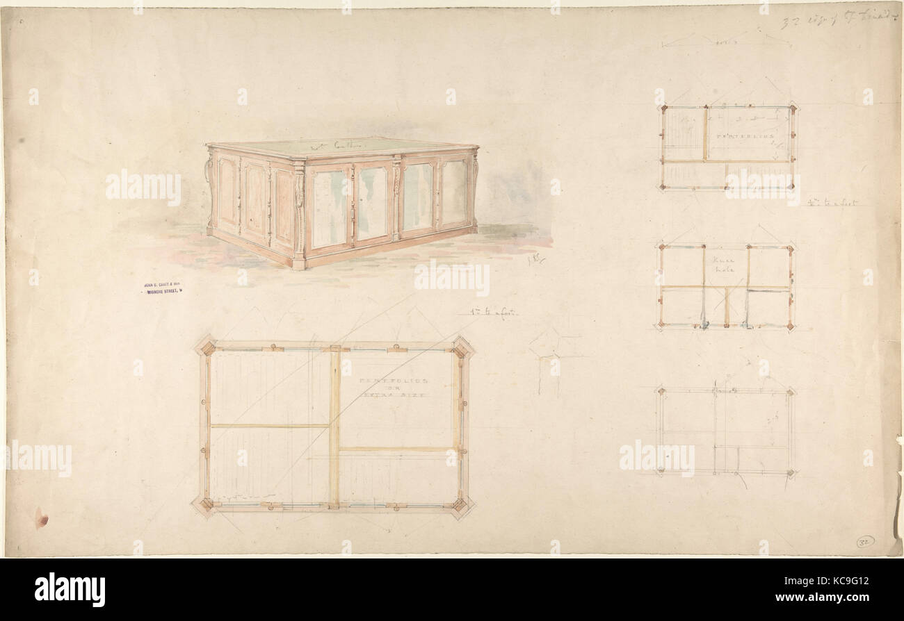 Design for desk and/or portfolio cabinet, John Gregory Crace, 19th century Stock Photo