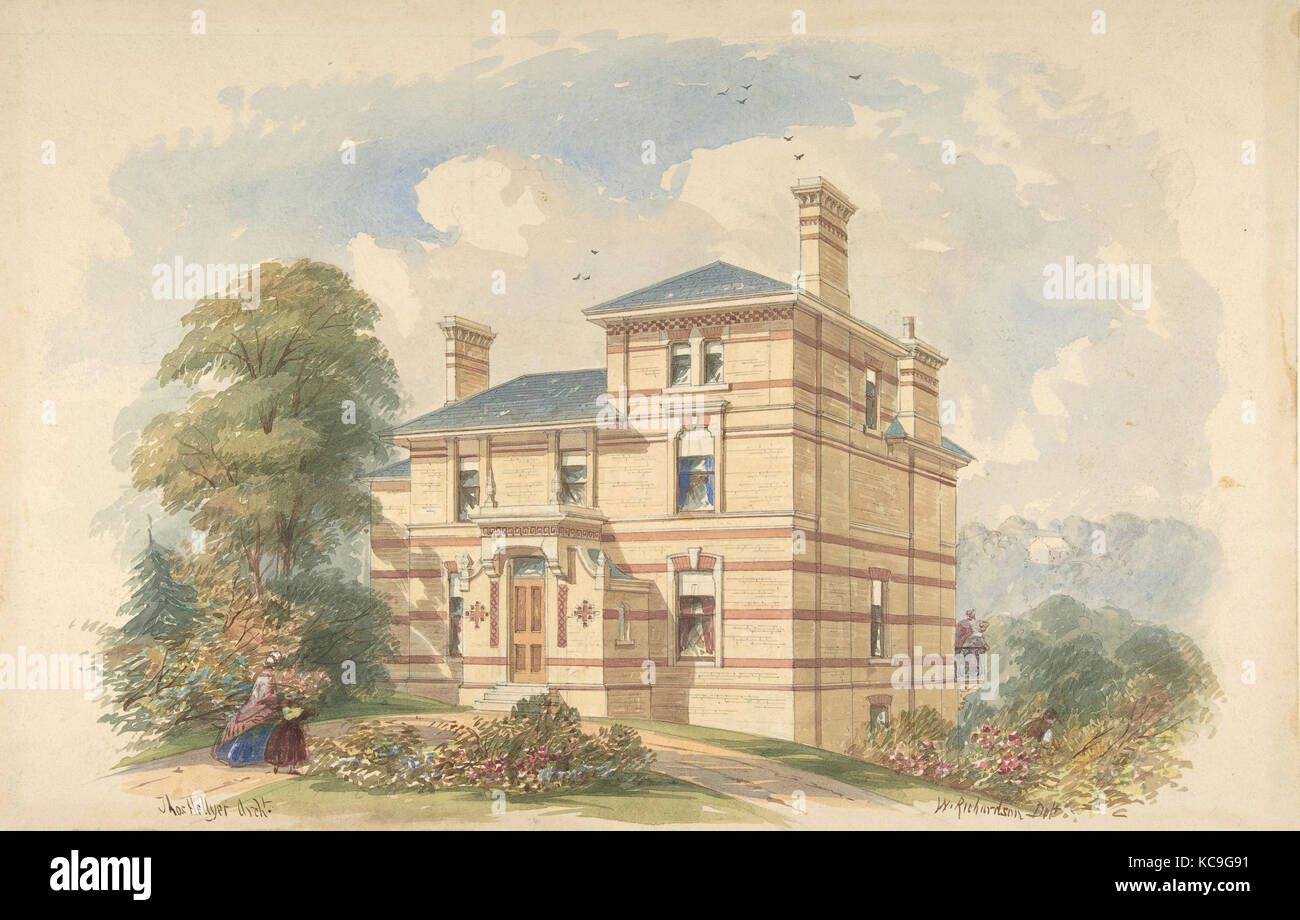Design for a Suburban Villa (Perspective), Attributed to William Richardson, after 1862 Stock Photo
