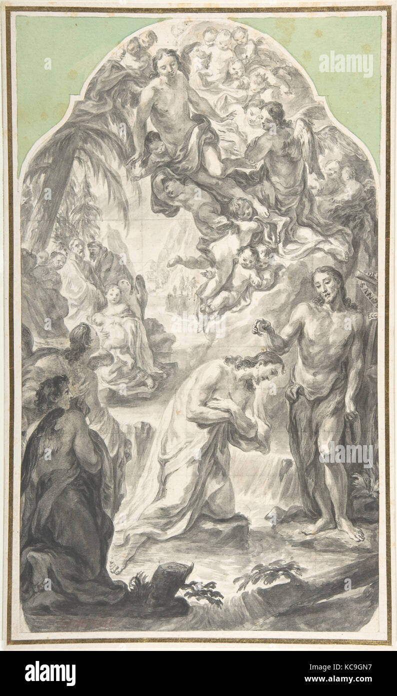 The Baptism of Christ, 1725–75, Brush and grey ink, over a sketch in graphite or black chalk., sheet: 15 3/8 x 9 in. (39 x 22.8 Stock Photo