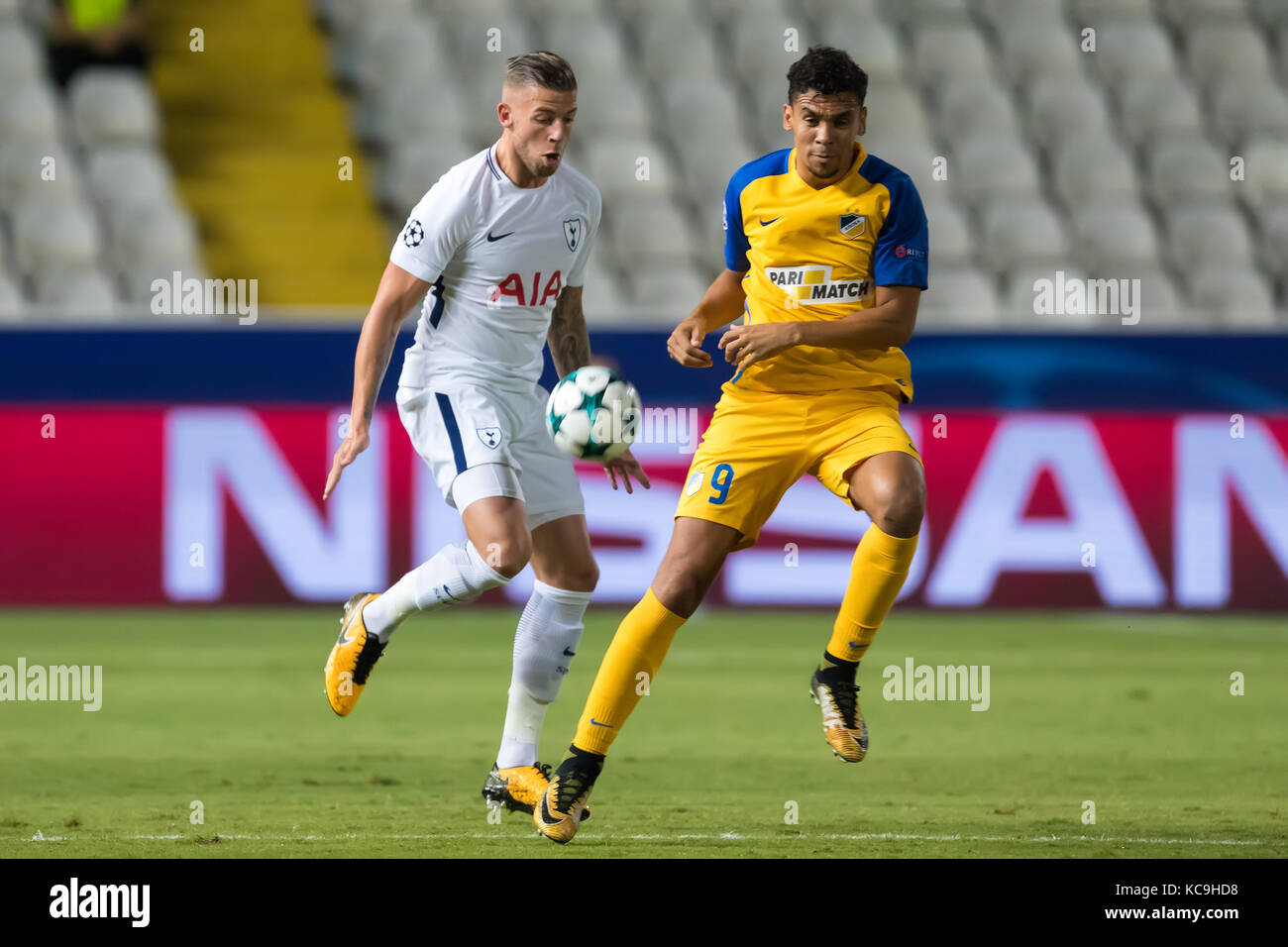 Nicosia, Cyprus - Semptember 26, 2017: Player of Tottenham Toby Alderweireld  in action during the UEFA Champions League game between APOEL VS Tottenh Stock Photo