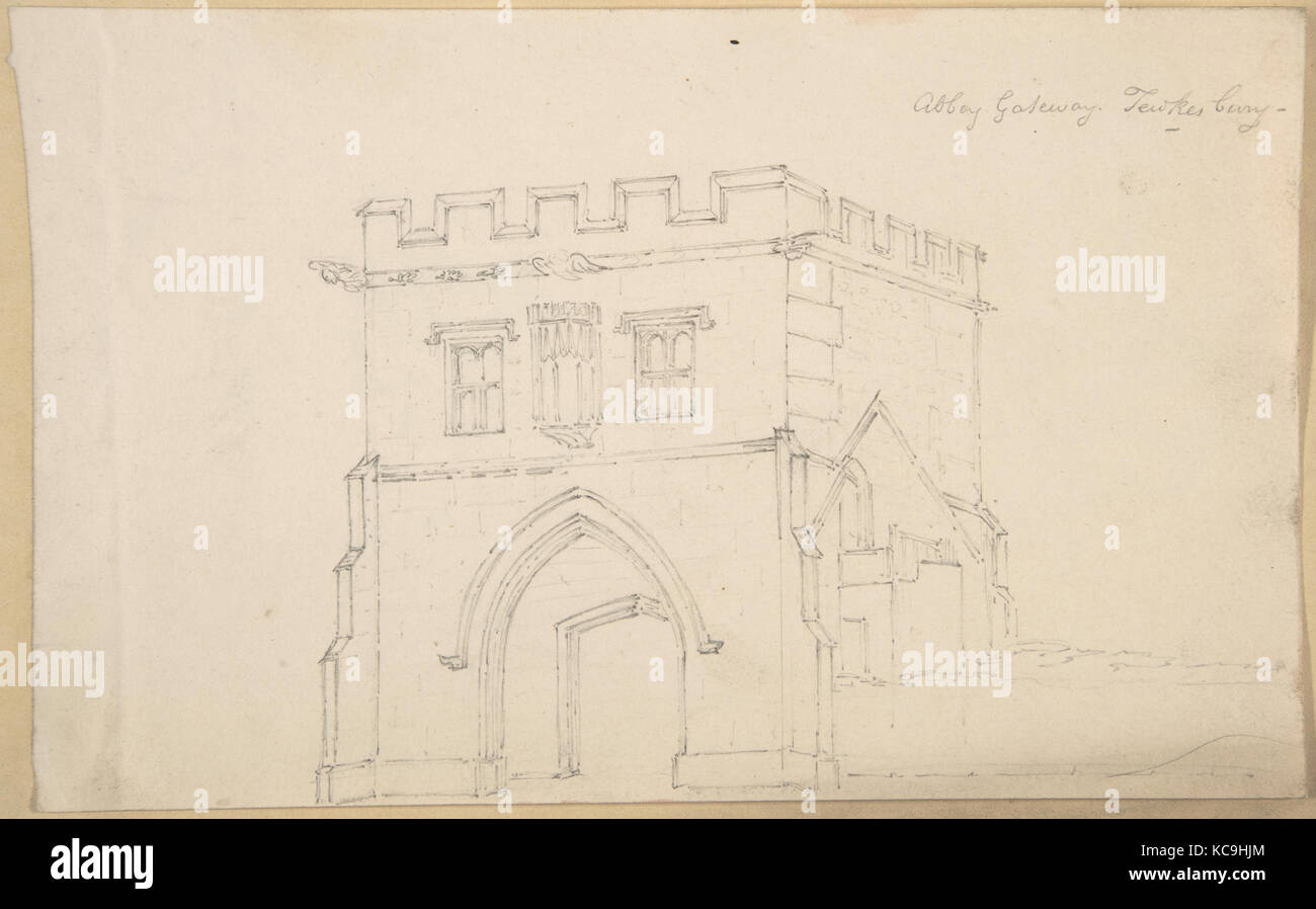 Abbey Gateway, Tewkesbury; Figure from Tomb at Great Malvern (verso), Anonymous, British, 19th century, 1816 Stock Photo