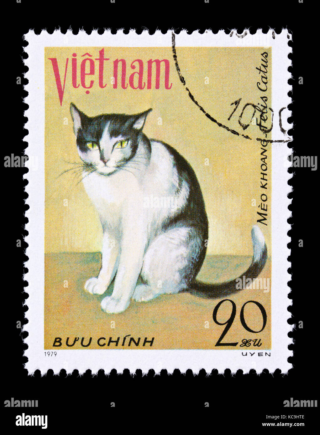 Postage stamp from Vietnam depicting a housecat. Stock Photo