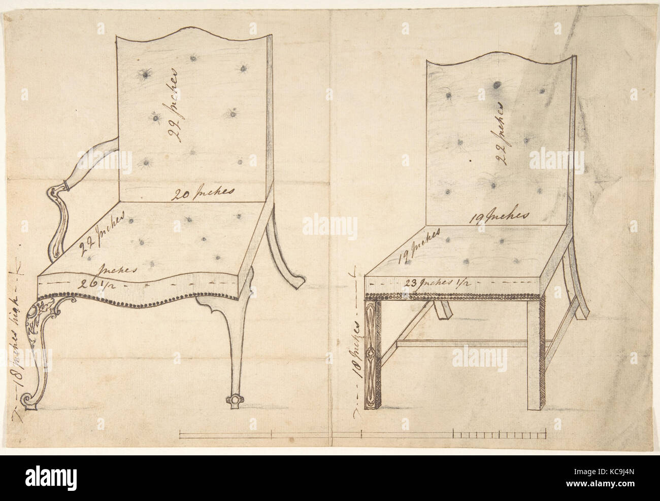 Designs for an Armchair and Side Chair, Anonymous, British, 18th century Stock Photo
