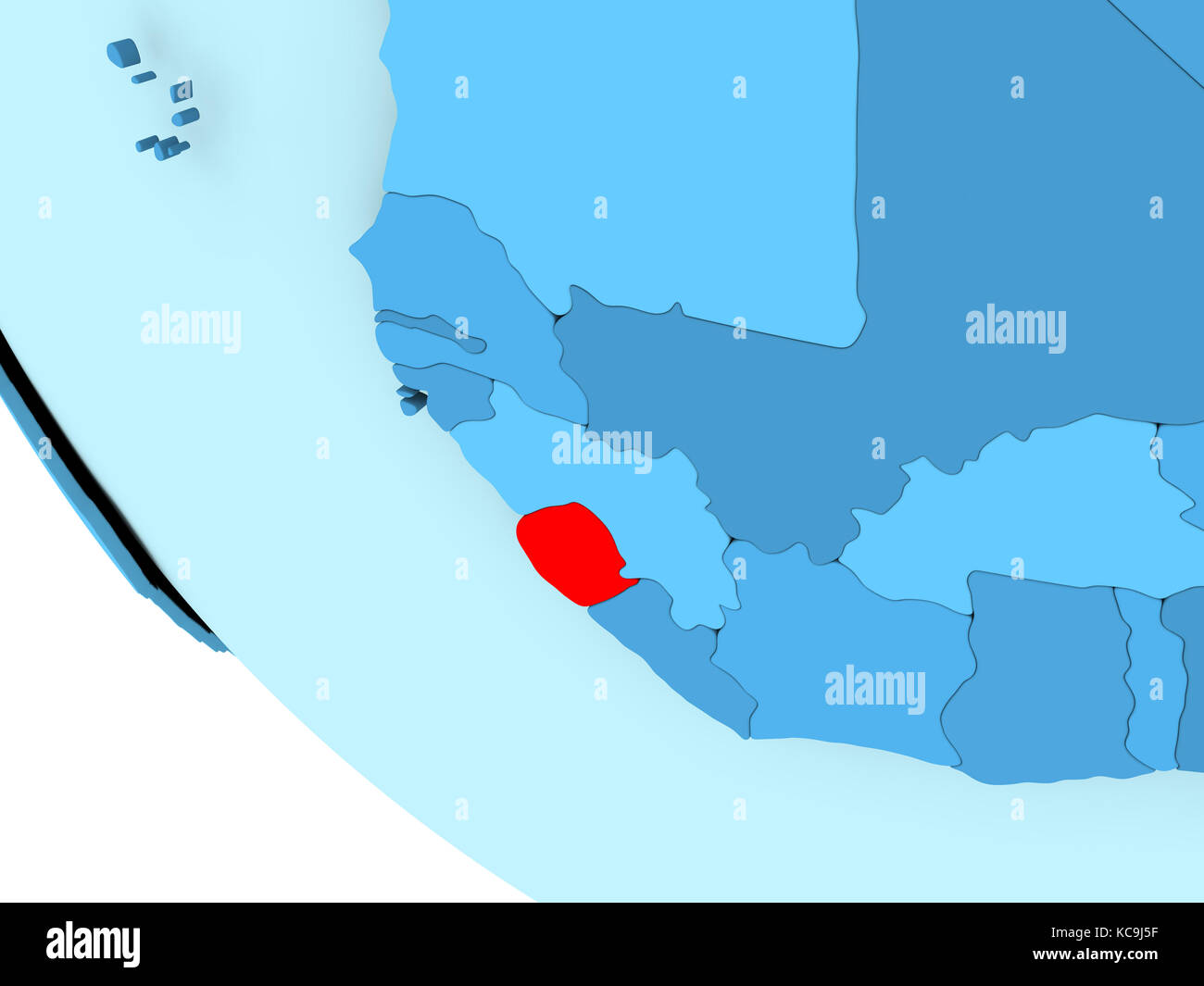 Sierra Leone highlighted in red on blue political globe. 3D ...