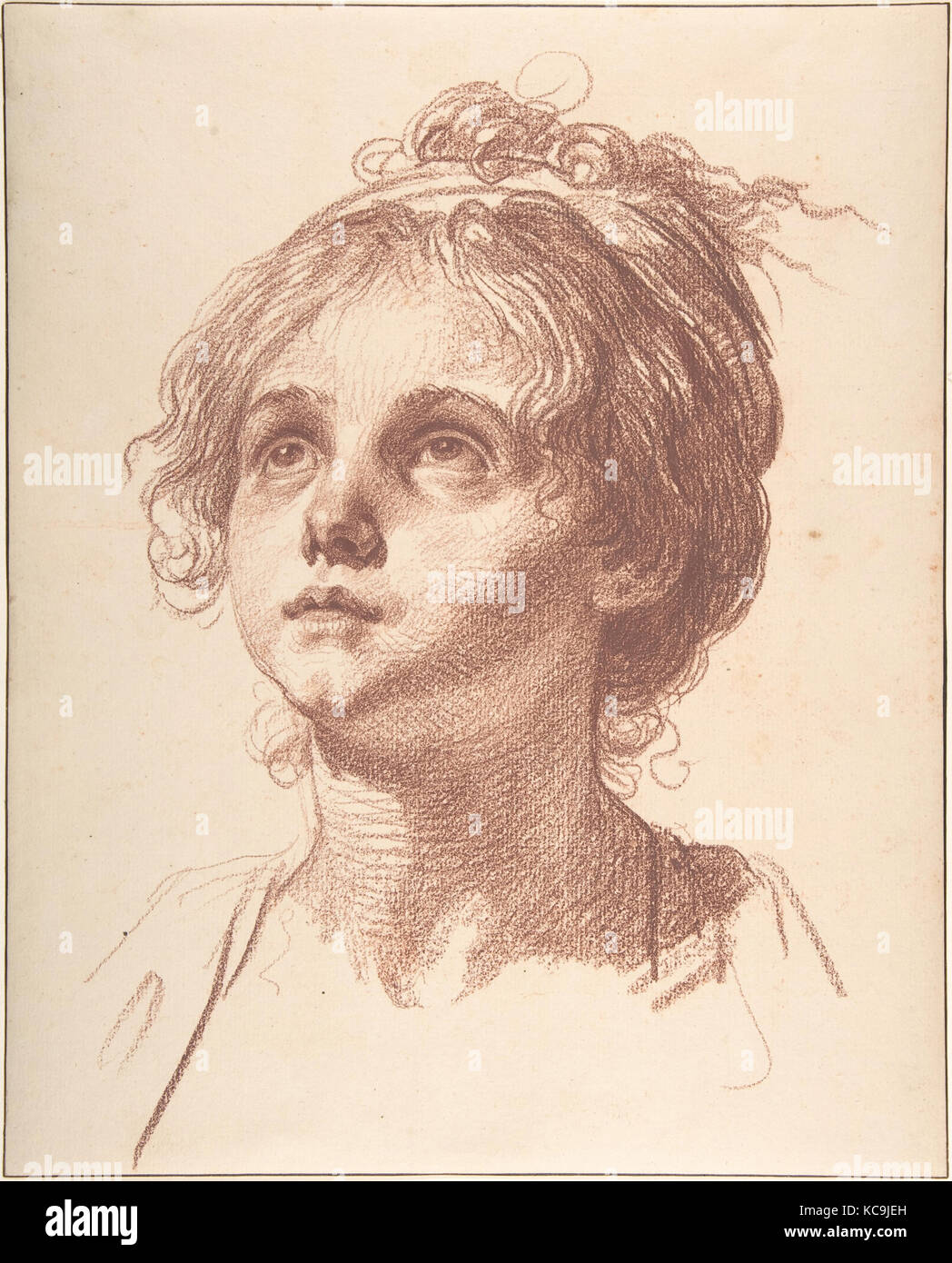 Head of a Girl Looking Up, Jean-Baptiste Greuze, n.d Stock Photo